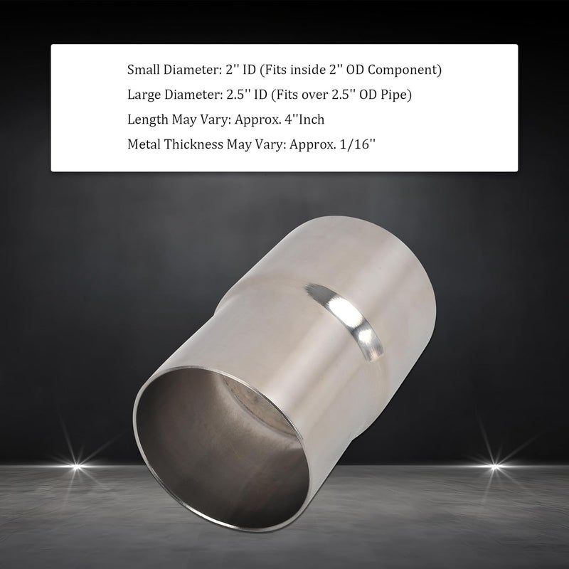 SSN Exhaust Pipe Reducer Component Adapter 2 Inch ID to 2.5 Inch ID Polished 304 Stainless Steel Universal ID 2" to ID 2.5" Exhaust Pipe Reducer Adapter 4 Inch Length-Pair 2 Pcs - Image 3